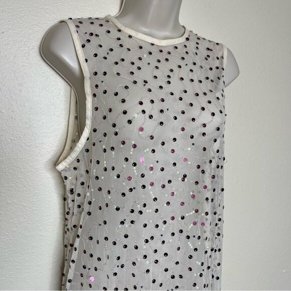 NWT Urban Outfitters Hunter Sheer Sequin Beaded Midi Cream Dress Women Medium - Picture 6 of 16